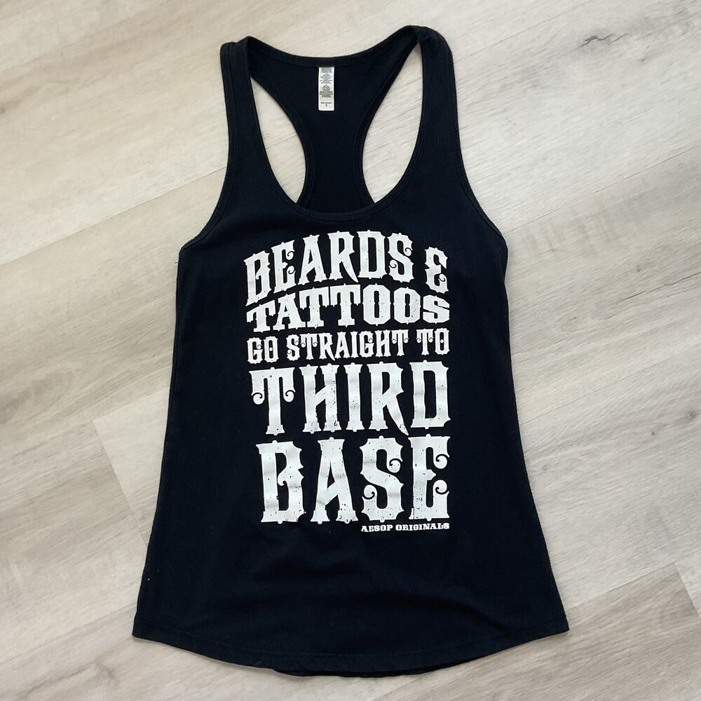 Beards Tattoos Funny Tank Womens Small Racerback Black